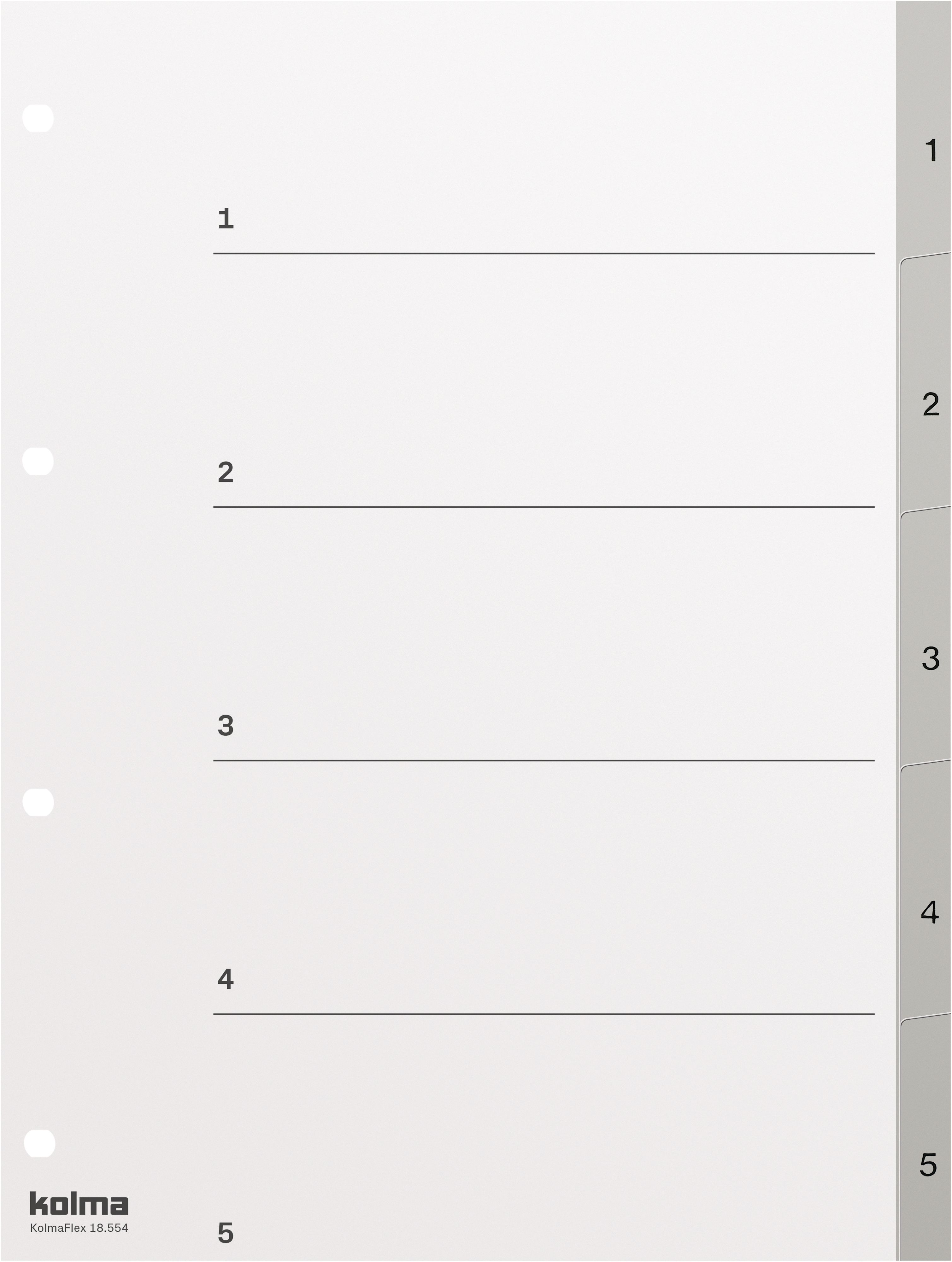 Register A4 hoch 1-5 nummeriert Kunststoff PP grau Kolmaflex Nr. 1870503