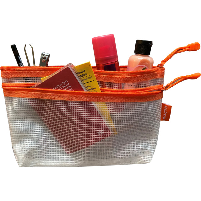 Kolma Reissverschlusstasche Mesh Bag mit 2 Fächern, orange, 25 x 16 cm