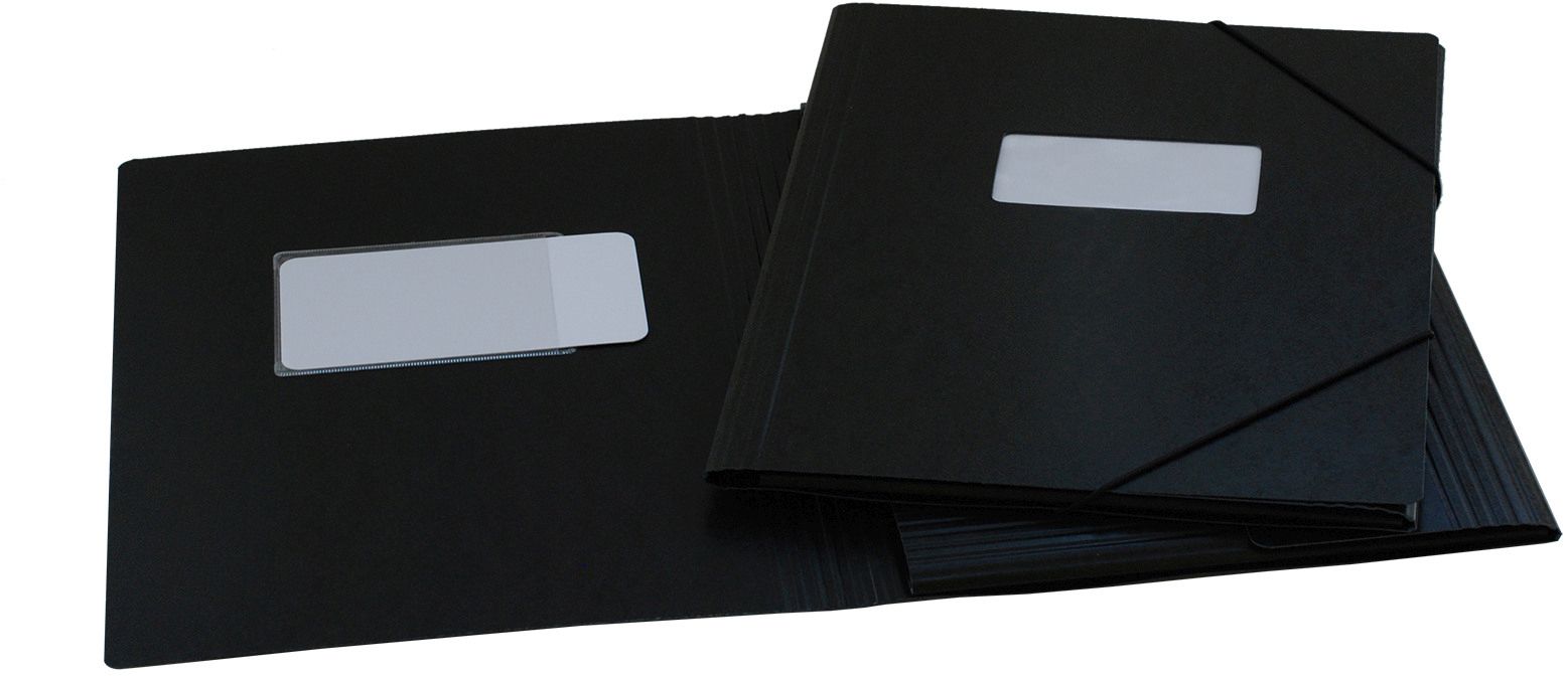 Erola Gummibandmappe A4 mit Fenster schwarz mit 3 Klappen, Nr. 33299f