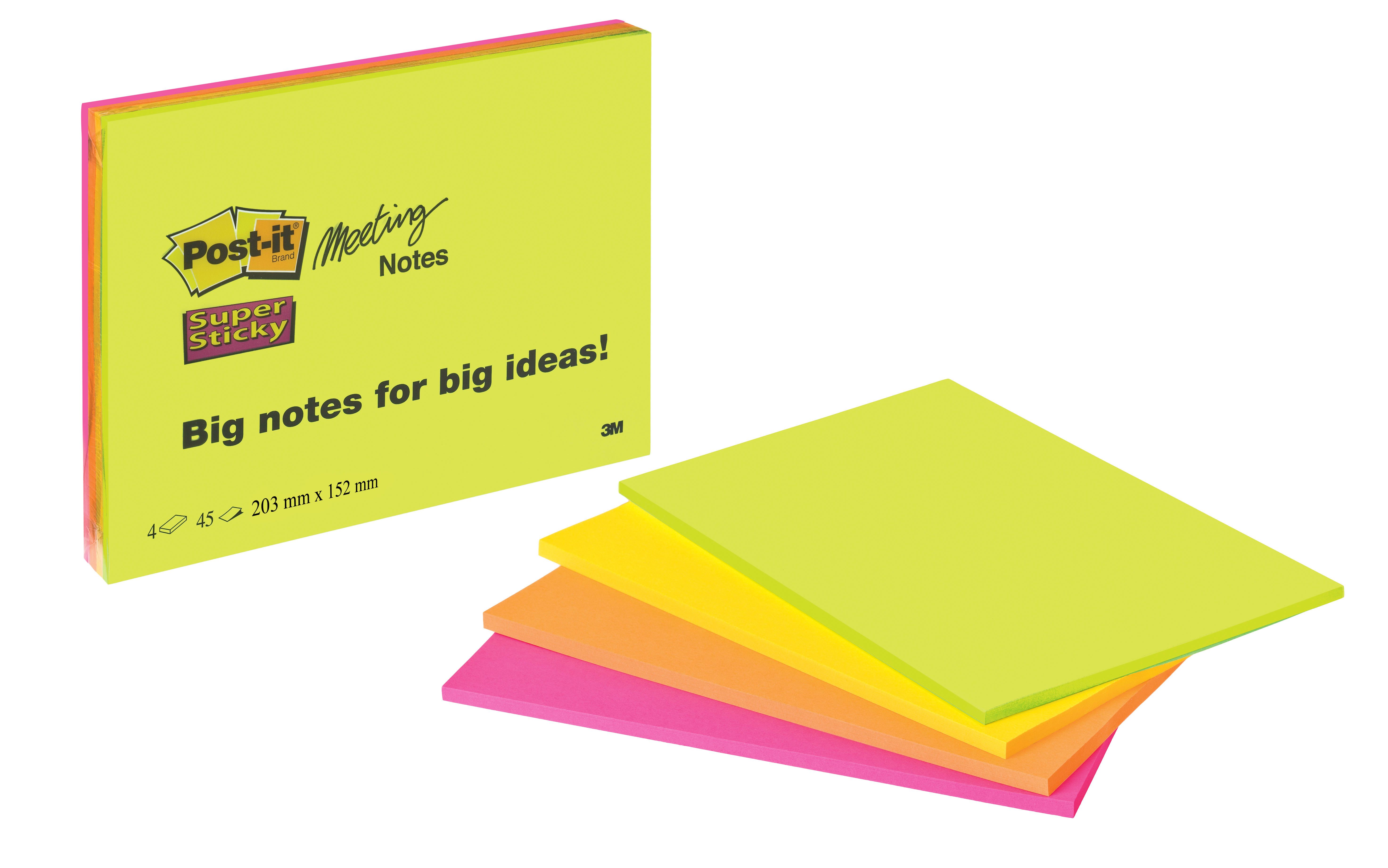 Post-it Meeting 203 x 152 mm Neonfarben assortiert, 4 Blöcke à 45 Blatt Nr. 6845
