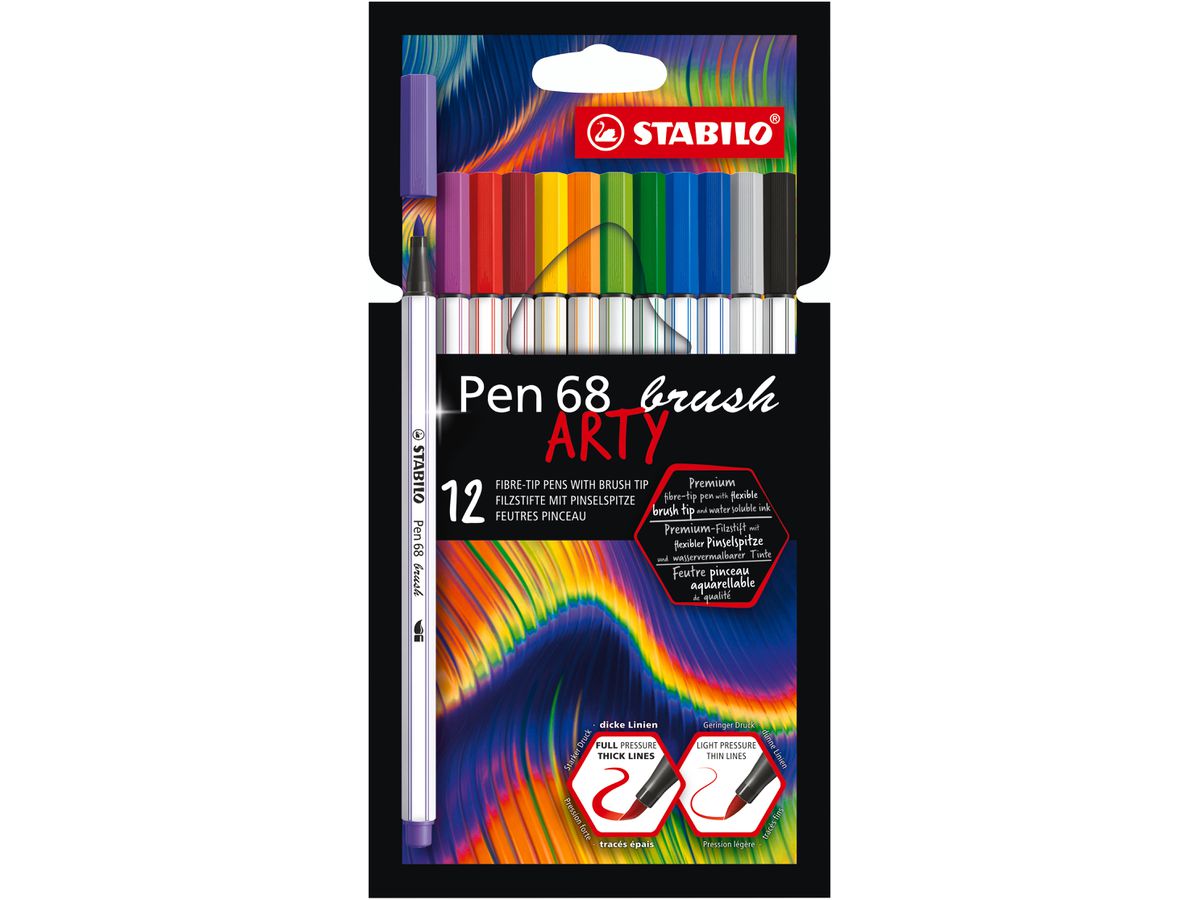 Stabilo Pen 68 Brush Arty 12er Etui Fasermaler mit Pinselspitze