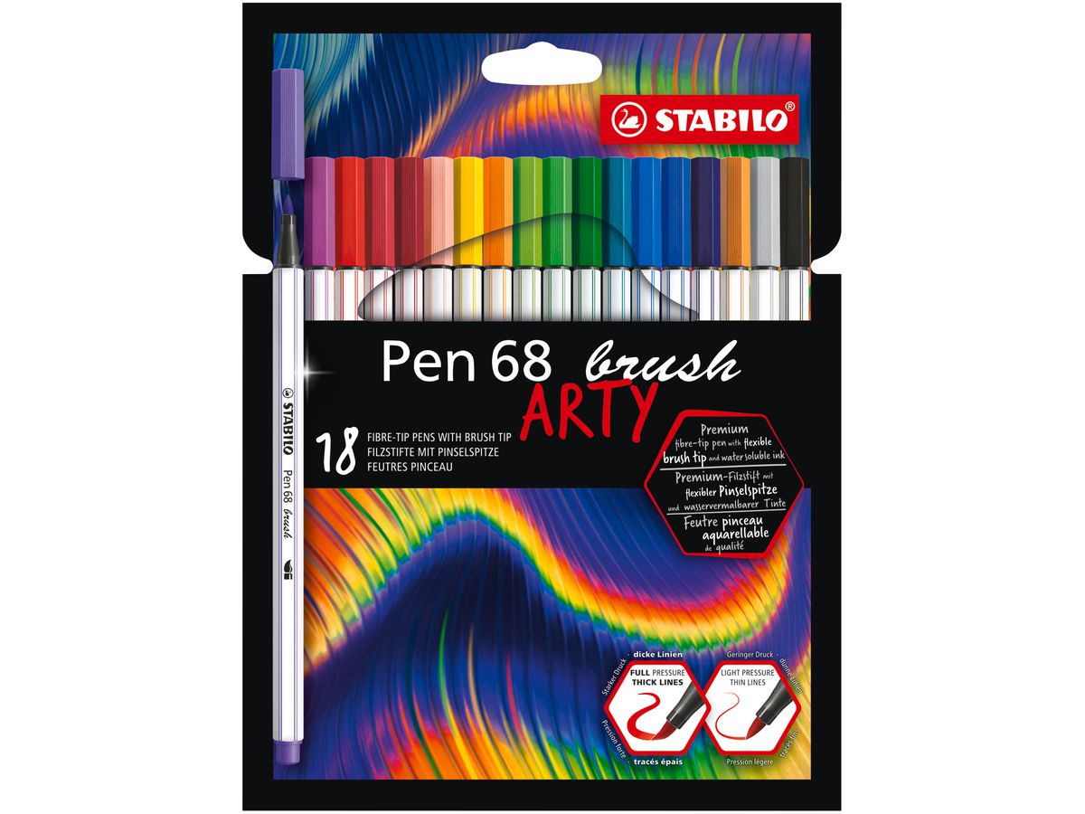 Stabilo Pen 68 Brush Arty 18er Etui Fasermaler mit Pinselspitze