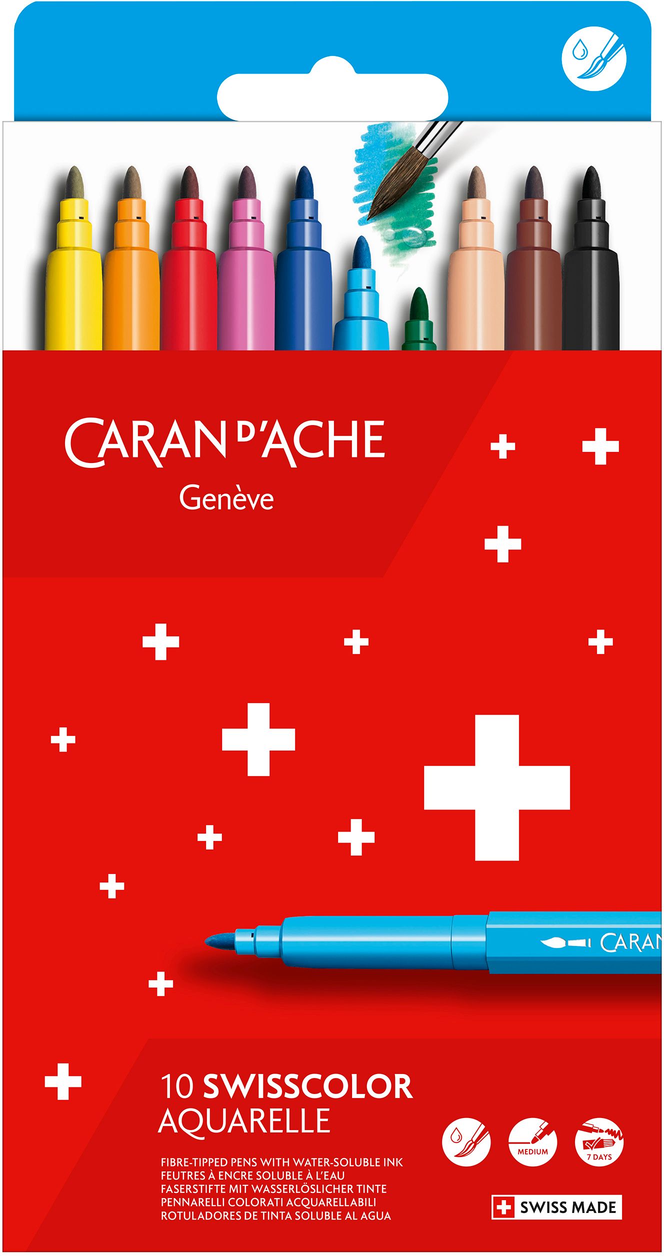 Caran D'ache Swisscolor Fasermalstifte Strichbreite: 2,8 mm, Etui à 10 Farben