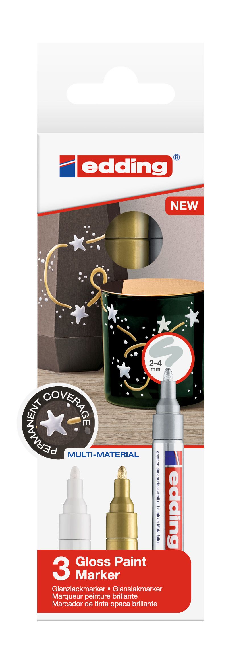 Glanzlackmarker edding 750 3er Etui gold, silber + weiss, 2 - 4 mm