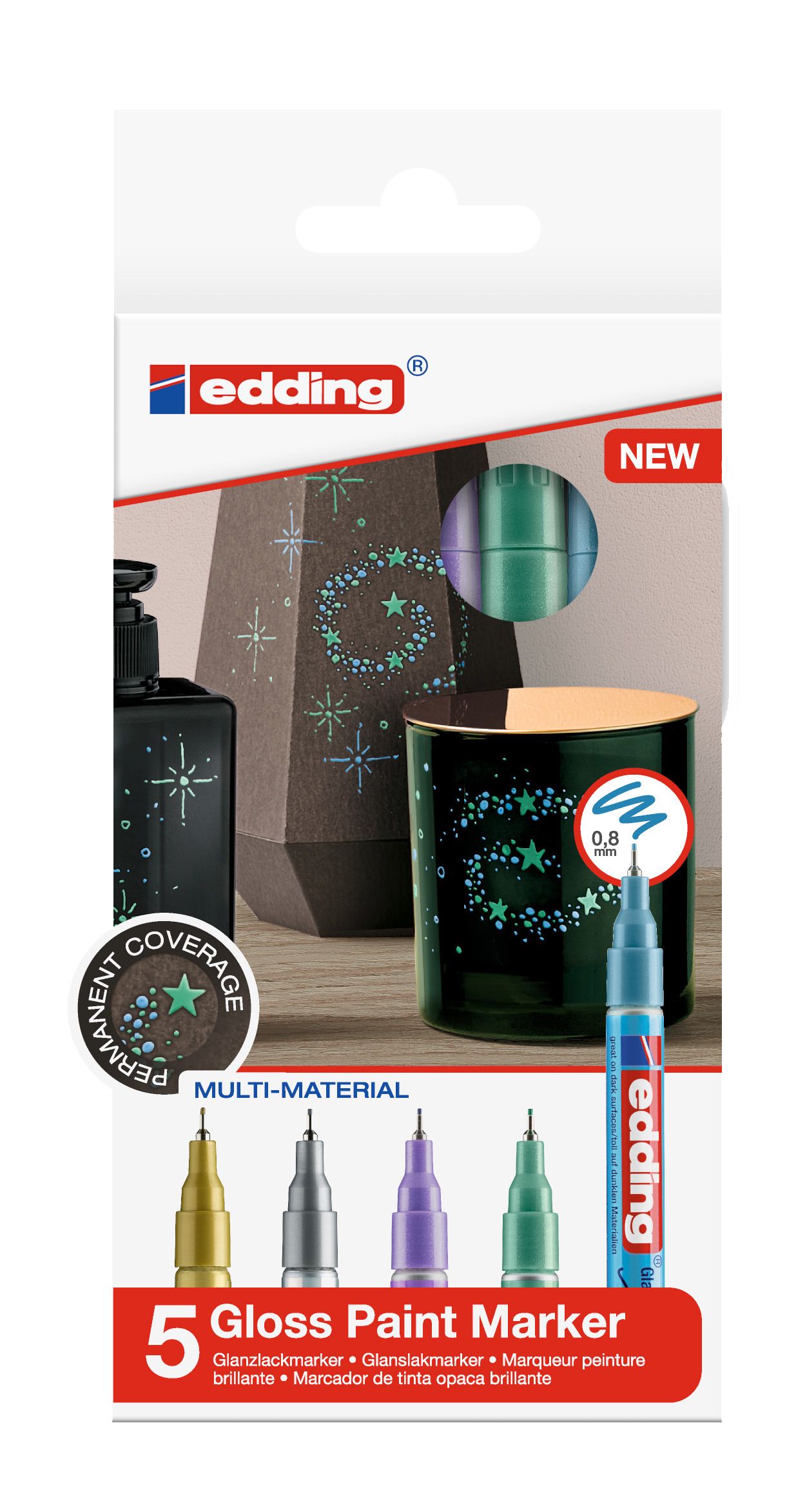 Glanzlackmarker edding 780 5er Etui gold, silber, violett, grün, blau, 0.8mm