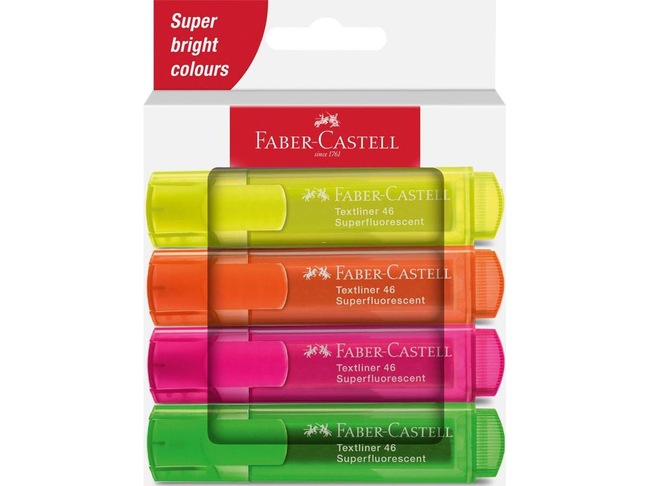Textmarker Faber-Castell 1546 4er Etui gelb, orange, rosa, grün, Nr. 154604