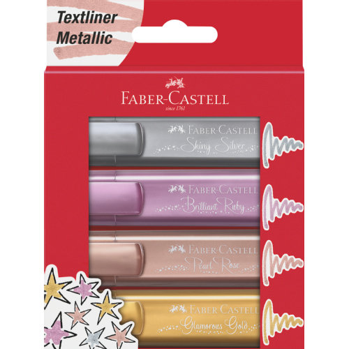 Textmarker Faber-Castell Metallic 4er Etui, gold, silver, rose, ruby S. VO