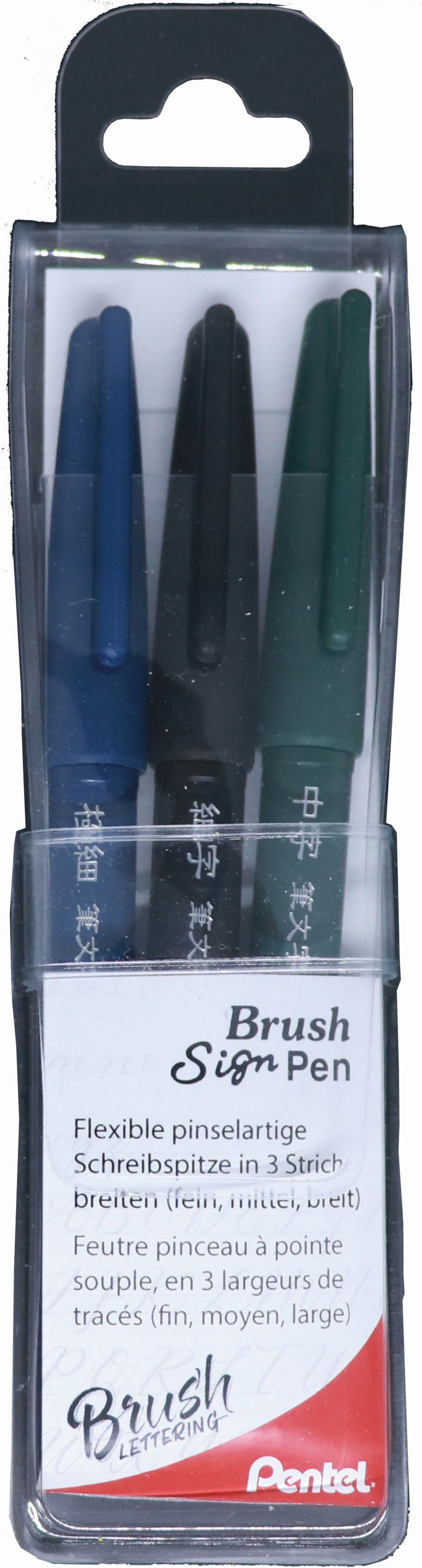 Pentel Brush Sign Pen schwarz 3er Set 3 Strichbreiten: fein, mittel, breit