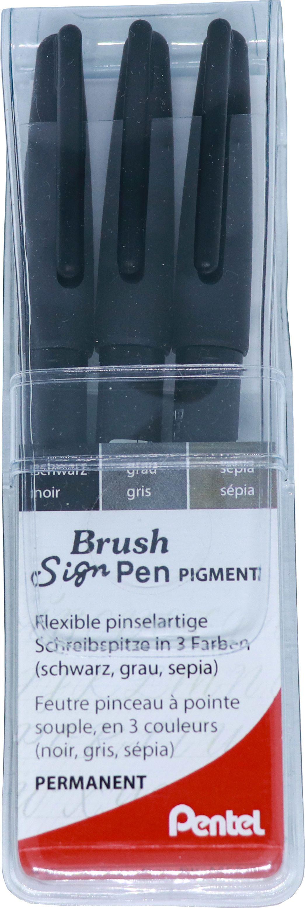 Pentel Brush Sign Pen 3er Set 3 versch. Farben: schwarz, grau, sepia