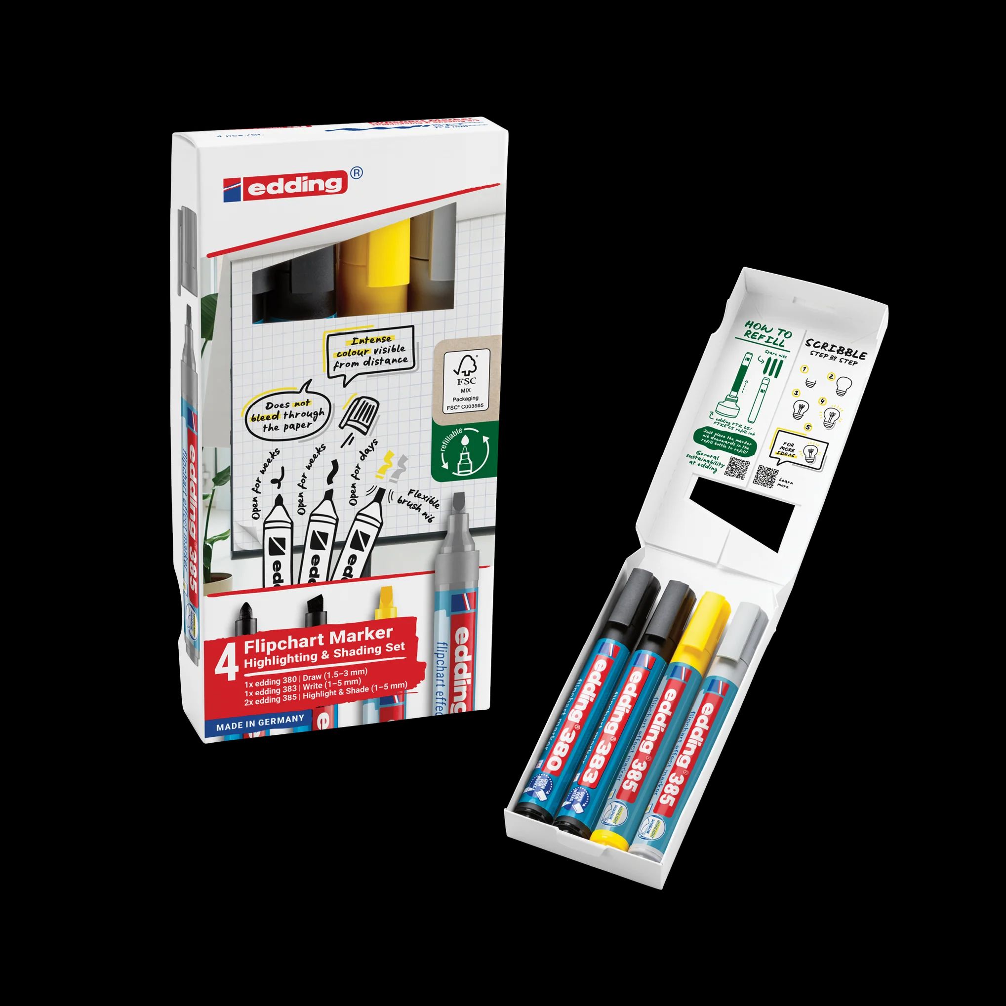 Flipchart Effektmarker edding 385 Markierung & Schattierung, 4er Etui