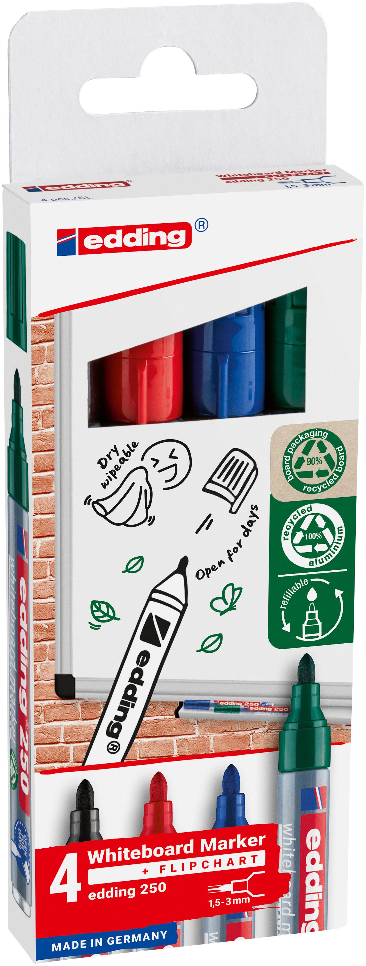 Whiteboardmarker edding 250 Rundspitze 1,5-3 mm Etui mit 4 Farben