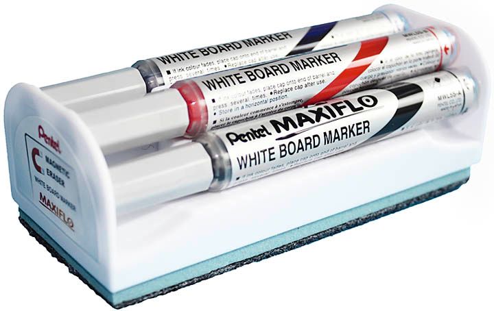 Whiteboardmarker Pentel Maxiflo 4er Box inkl. magnetische Wischbox, 4 mm