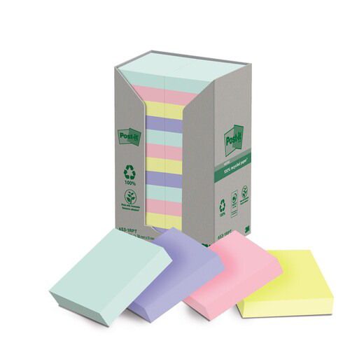 Post-it Green Notes 38 x 51 mm Rainbow Karton mit 24 Block à 100 Blatt, Nr. 653