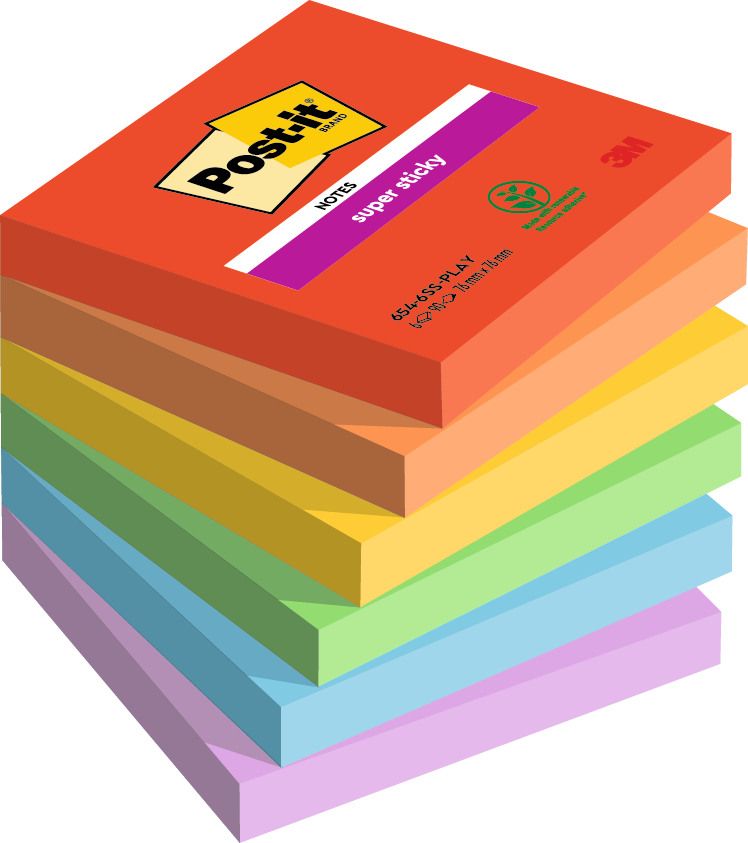 Post-it Notes Playful 76x76 mm 6-farbig 6 x 90 Blatt