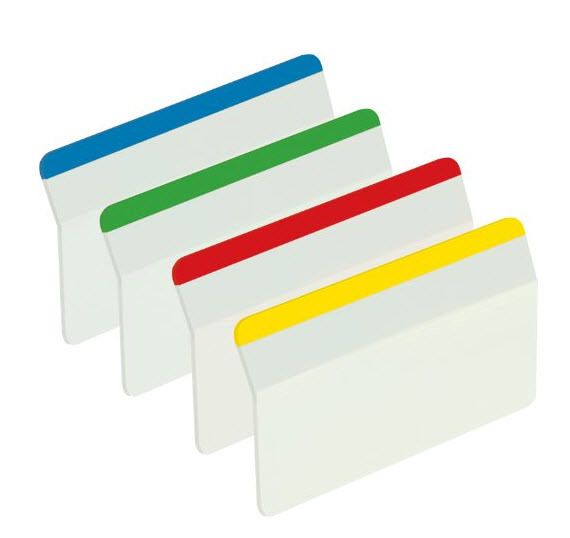 Post-it Index strong weissem Schrift- feld, rot, gelb, blau, grün, Bl. à 4 x 6
