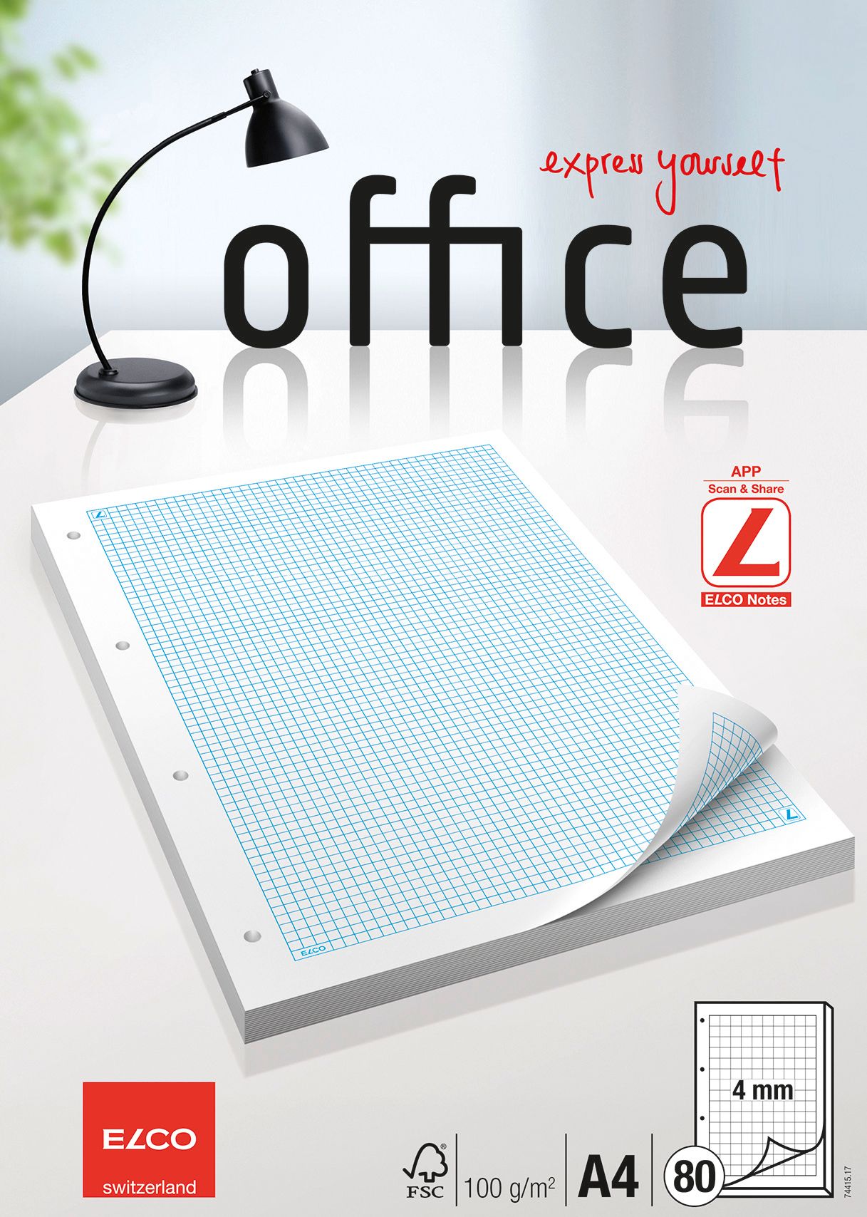 Elco Ringbuchblock A4, 4 mm kariert mit Rand, Nr. 74415-17 SOL.VORRAT!!