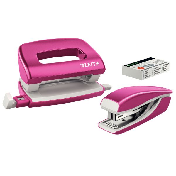 Leitz Wow Mini Heftapparat + Locher Set pink-metallic, SPEZIALBESTELLUNG