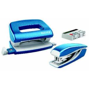 Leitz Wow Mini Heftapparat + Locher Set blau-metallic, SPEZIALBESTELLUNG
