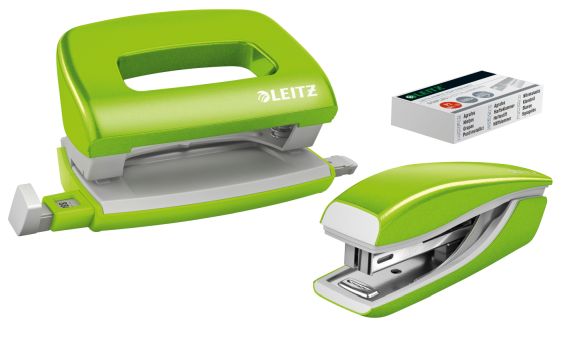 Leitz Wow Mini Heftapparat + Locher Set grün-metallic, SPEZIALBESTELLUNG