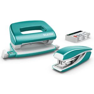 Leitz Wow Mini Heftapparat + Locher Set eisblau-metallic, SPEZIALBESTELLUNG