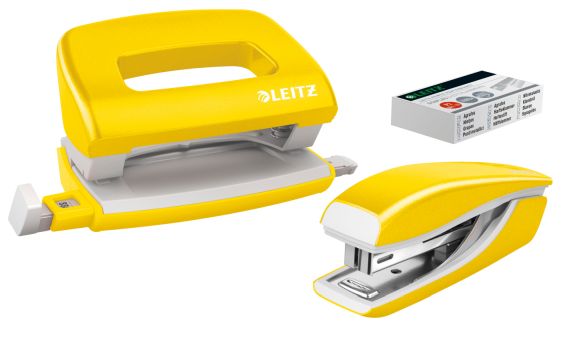 Leitz Wow Mini Heftapparat + Locher Set gelb-metallic, SPEZIALBESTELLUNG