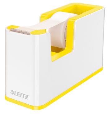 Tischabroller Leitz Wow Duo Colour weiss-gelb, inkl. Klebeband 19 x 33 m