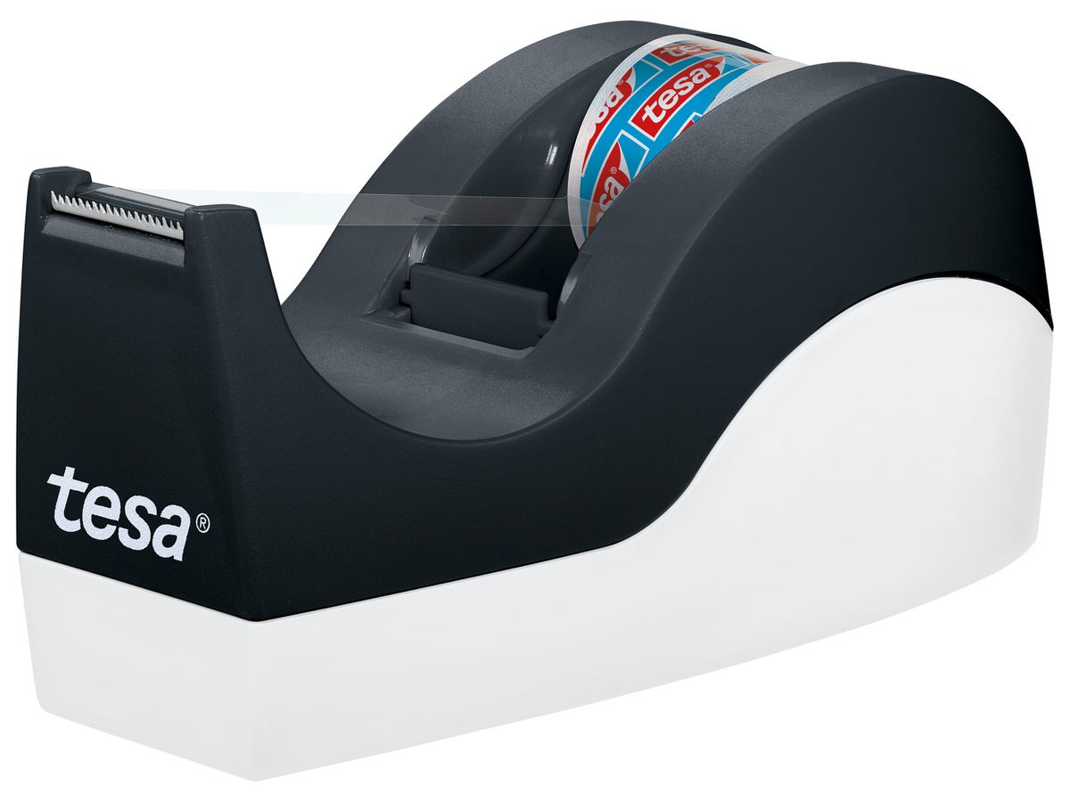 Tesa Tischabroller Orca schwarz inkl. 1 Rolle Tesafilm 19 mm x 10 m