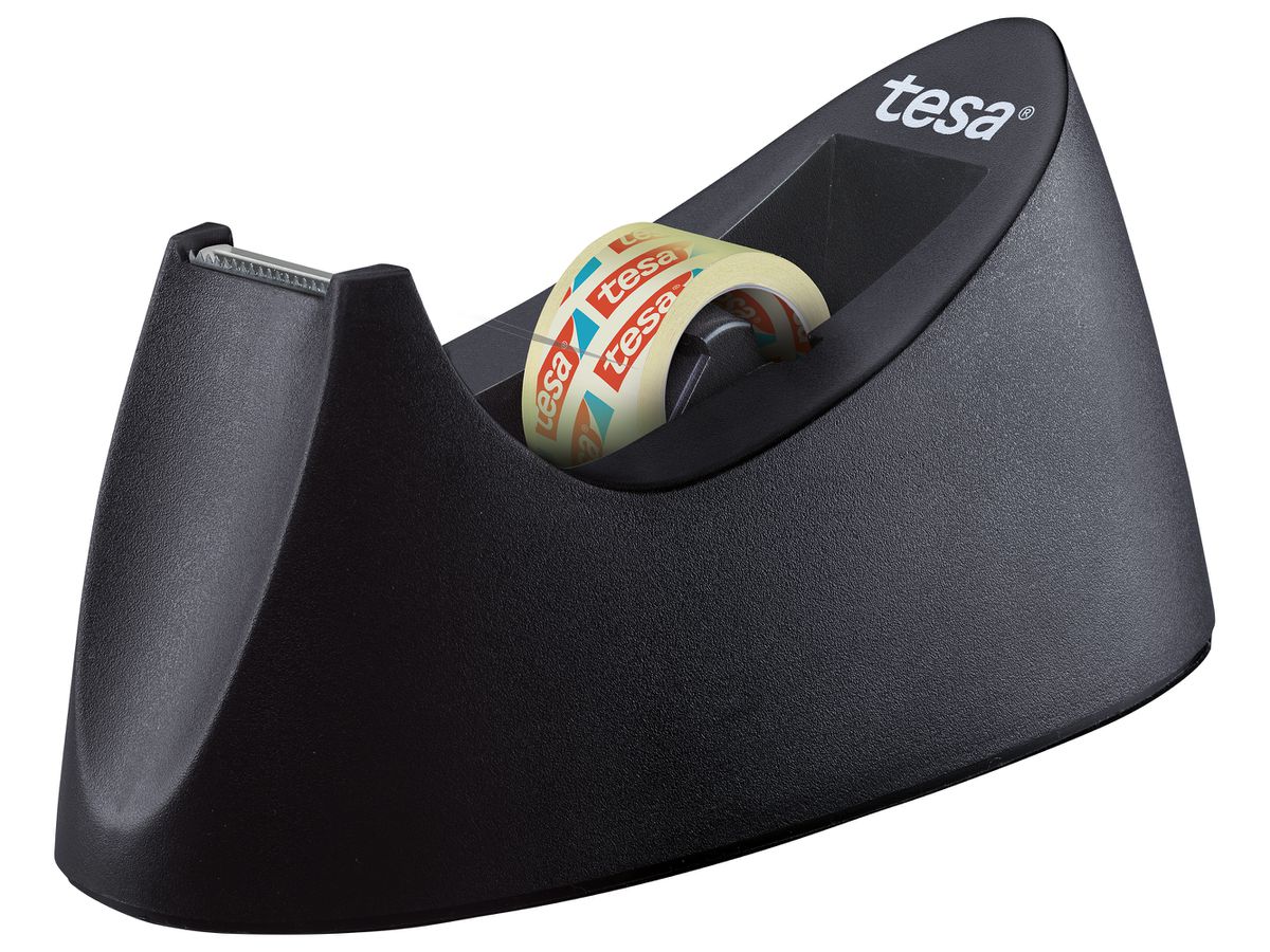 Tesa Tischabroller Curve schwarz inkl. 1 Rolle Tesafilm 19 mm x 10 m