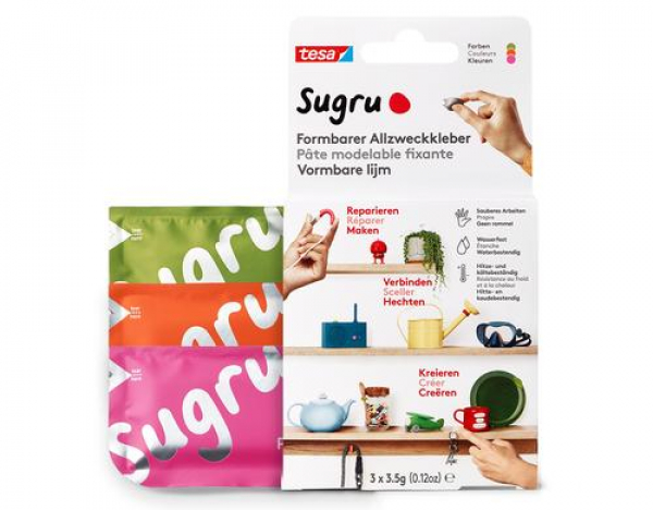 Tesa Sugru Formbare Allzweckkleber pink, orange, grün, Sch. à 3 x 3,5g