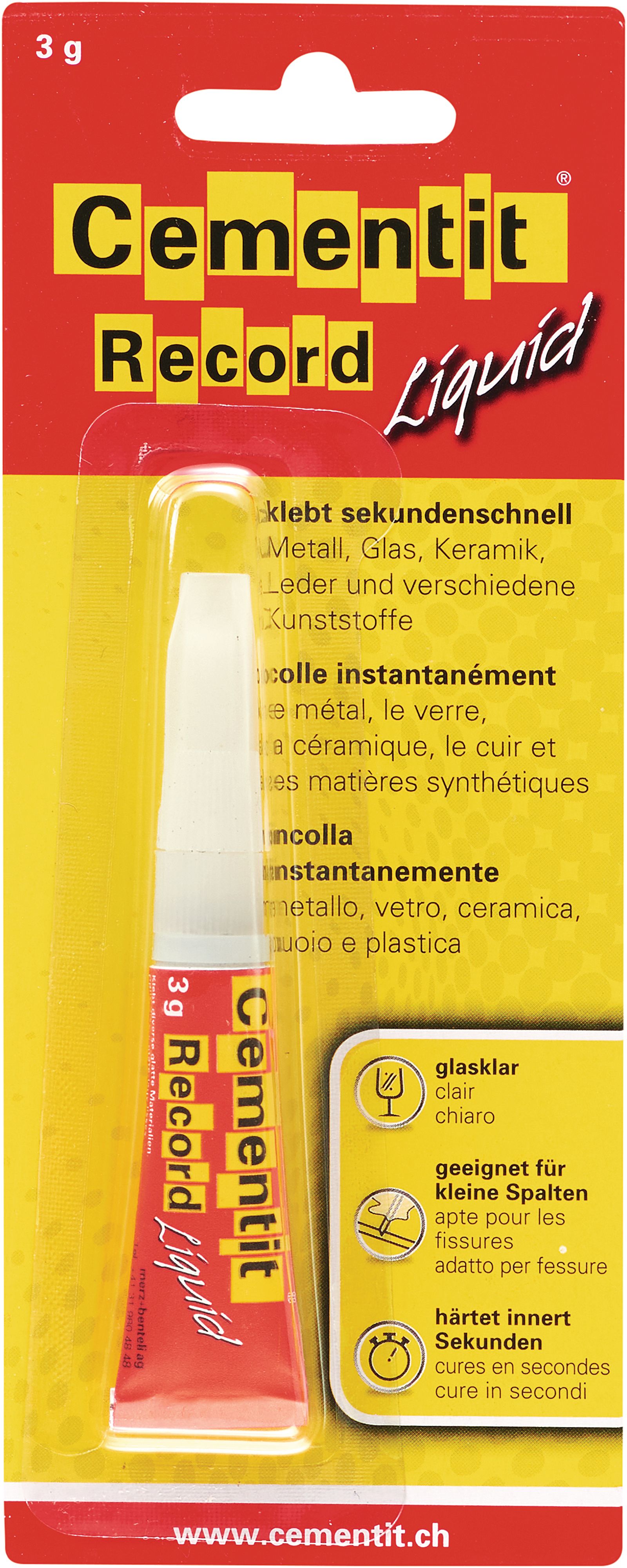 Cementit Record Liquid Tube 3g Sekundenschnellkleber, Swissmade