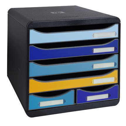 Exacompta Bee Blue Schubladenbox 6 offenen Schubladen, Farben sortiert SP