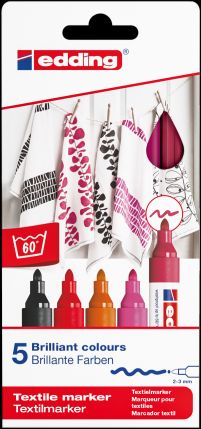 Textilmarker edding 4500 Warm Col Etui mit 5 Farben SOLANGE VORRAT!!!