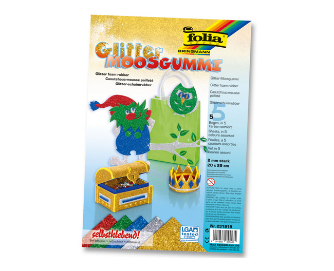 Glitter-Moosgummi II selbstklebend A4 Set à 5 Bogen sortiert SPEZIALBESTELLUNG