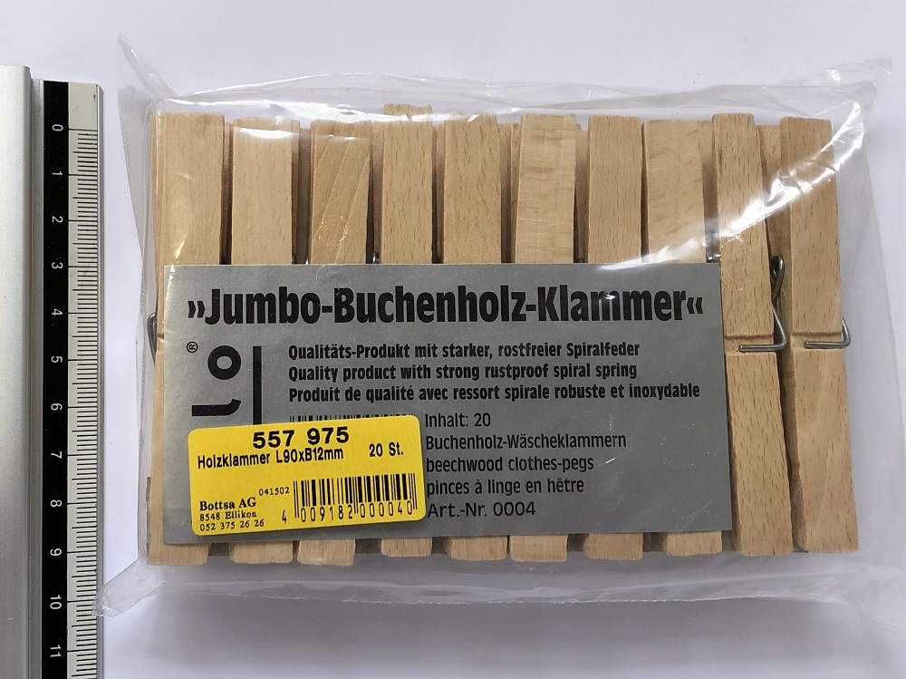 Holzklammern montiert 90 x 12 mm Beutel à 20 Stück SPEZIALBESTELLUNG