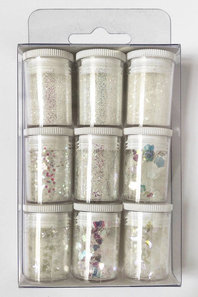 Glimmer weiss / irisierend Set à 9 Dösli SPEZIALBESTELLUNG