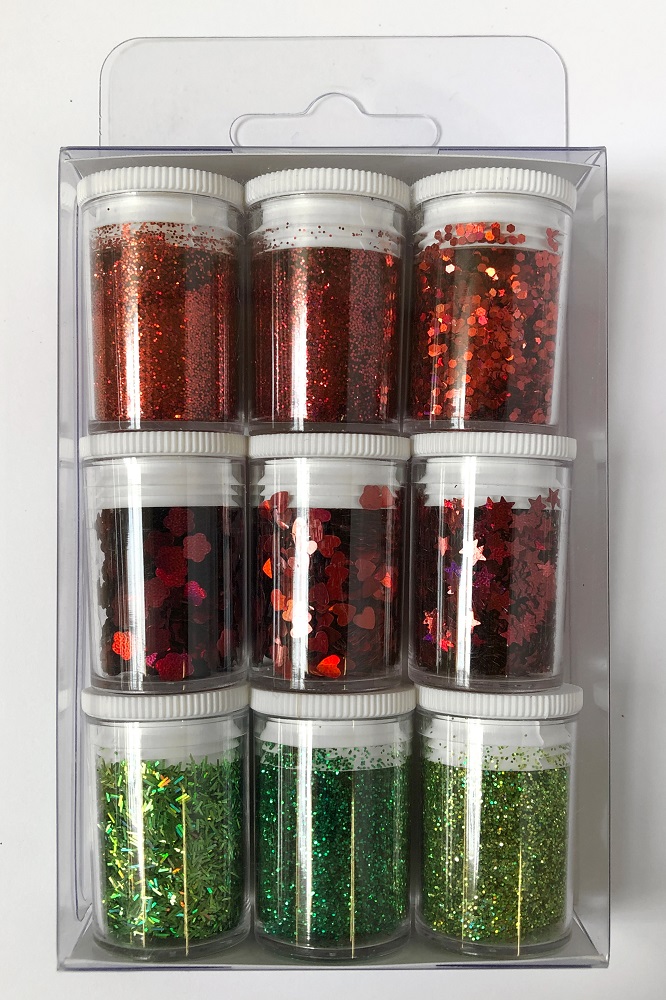 Glimmer rot / grün Set à 9 Dösli SPEZIALBESTELLUNG