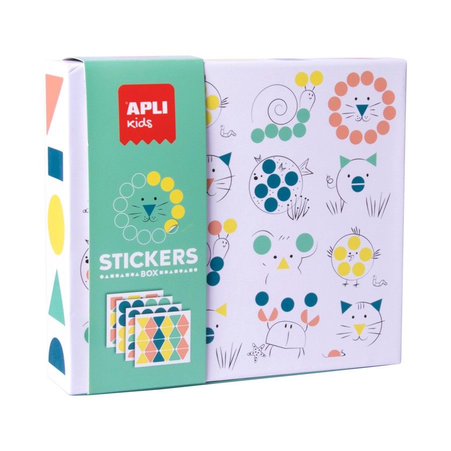 Stickerspiel Kartonbox Geometrische Tiere, 8 Karten mit versch. Motiven